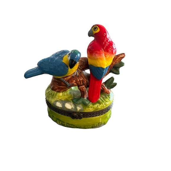 Vintage Parrots on Branch Trinket Box Tropical Beach - Picture 7 of 7